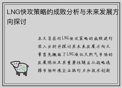 LNG快攻策略的成败分析与未来发展方向探讨